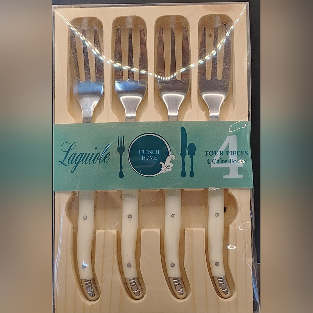 Laguiole French Home Cream And Silver Four Piece Cake Forks NWOT